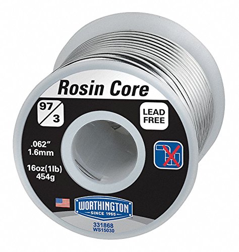 Worthington Rosin Core Solder, Dia 0.062 in, 1lb