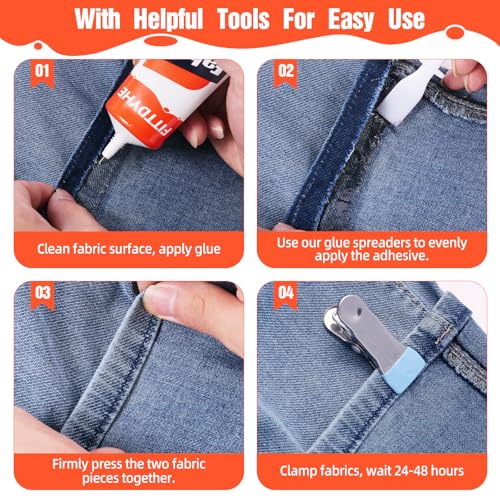 2 Pcs 120 ML Fabric Glue Permanent for Clothing Repair, Washable Clear Fabric Adhesive for Patch, Clothes, Sewing, Denim, Leather, Polyester, Flannel, Cotton