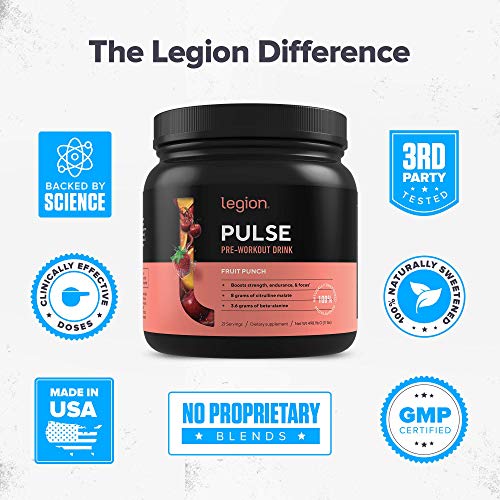 Legion Pulse, Best Natural Pre Workout Supplement for Women and Men – Powerful Nitric Oxide Pre Workout, Effective Pre Workout for Weight Loss. (Fruit Punch)