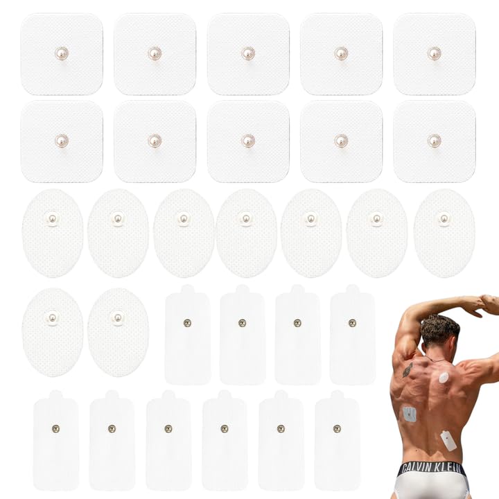 Juego de 30 Electrodos Fisioterapia,Electrodos autoadhesivos para máquinas Tens de Sanitas y Beurer. Electrodos Tens con conexión a presión de 3,5 mm (redondos, cuadrados y grandes).