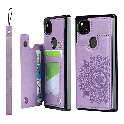 Jaorty Pixel 4a 4G Wallet Case with RFID Blocking Card Holder,Premium PU Leather Double Magnetic Buttons Stand Flip Wrist Lanyard Strap Back Cover for Google Pixel 4a 4G 5.81 Inch,Purple