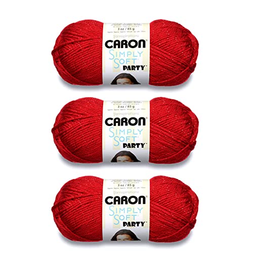 Image of Caron Simply Soft Party Red Sparkle Yarn - 3 Pack of 85g /3oz - Acrylic - 4 Medium (Worsted) - 164 Yards - Knitting /Crochet