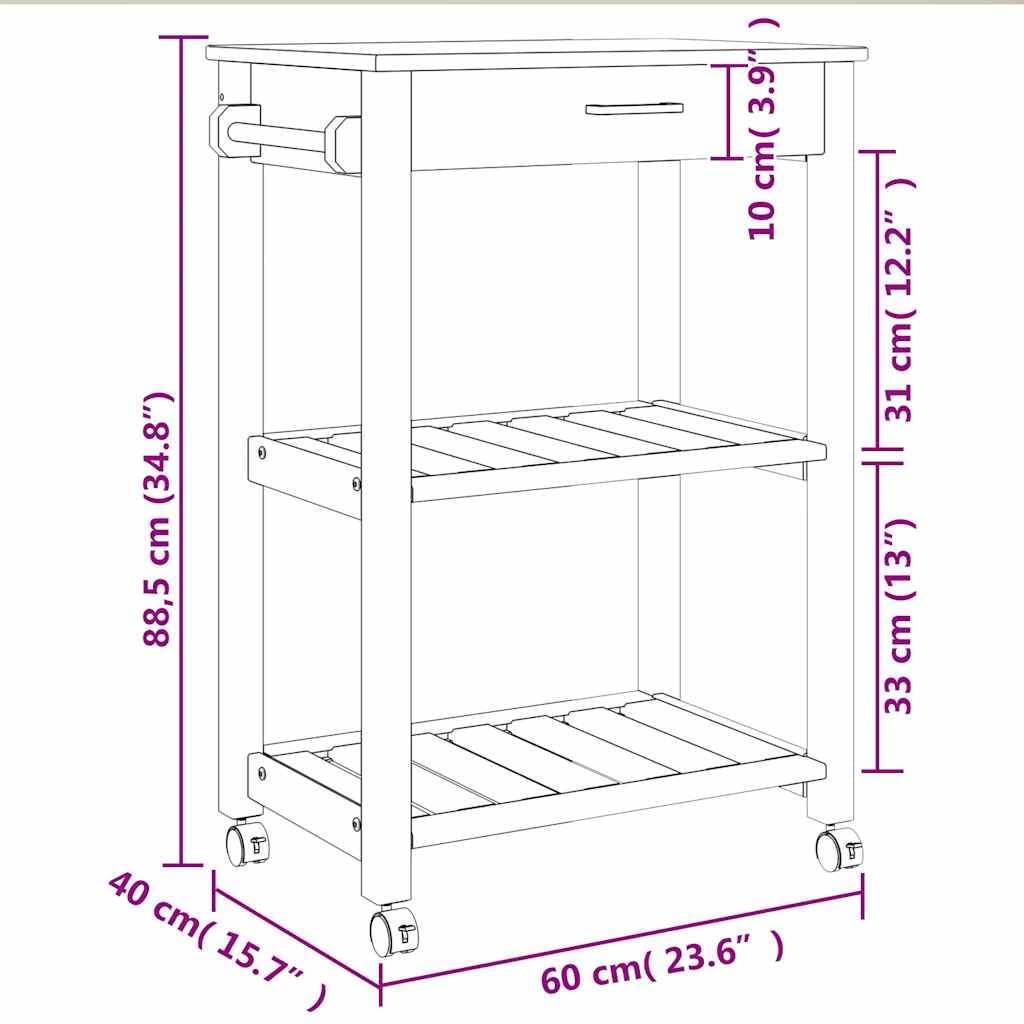 vidaXL Küchenwagen, Servierwagen mit viel Stauraum, Beistellwagen für Küche Wohnzimmer Badezimmer, Trolley Küche Küchenregal Gemüsewagen, Massivholz Kiefer