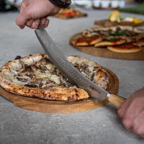 Boska Oslo+ Nóż do pizzy i sera/Powłoka nieprzywierająca BSF / Bezpieczne oburęczne użycie/Do pizzy i serów/Stylowy/Drewno dębowe i stal nierdzewna