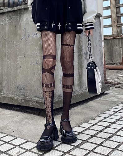 Image of Mrotrida Women's Fire Patterned Fishnet Tights Sexy Elastic Blaze Pantyhose Leggings Fire Mesh Stockings