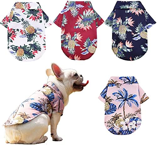 Pack of 4 Hawaiian Dog Shirt Summer Breathable Pet Clothes Dog Sweatshirts Cool Coconut Tree Pineapple Beach Dog Shirts for Small Medium Large Dog Cat Boy Girl Cute Dog Polo Apparel XS-5XL (4XL)