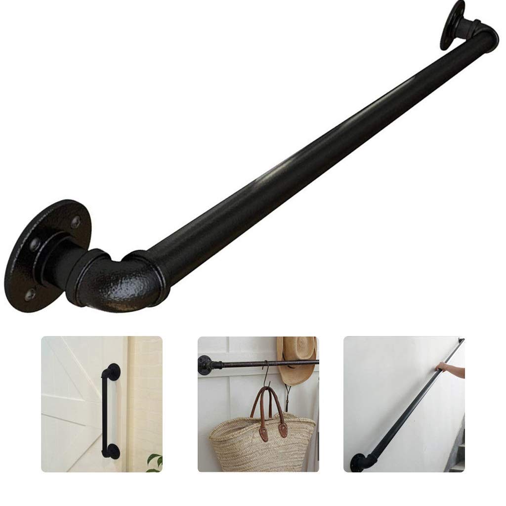 Rampe d'escalier en tuyau industriel noir CHEWYNP pour mur intérieur