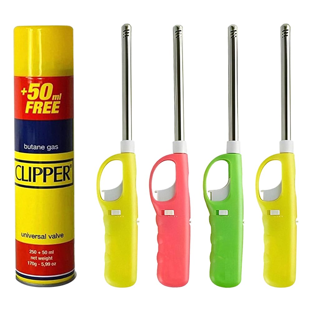 Bmlimited Bml 4 X Bbq Lighter With 1 Clipper Butan Gas Refill Bottle | Refillable Safety Gas Lighter Perfect For Bbq, Candles, Camping And Outdoor Cooking