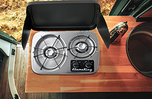 Flame King YSNHT600 2-Burner Built-in RV Cooktop Propane Stove, 7200 and 5200 BTU Burners, Self-Igniting, Cover Included, Silver, 18.5" x 13" x 4.5" by Flame King - Image 7