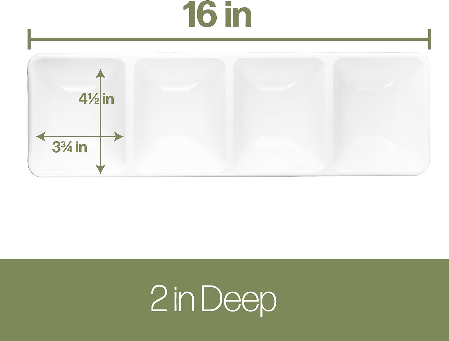 Plasticpro 4 Sectional Rectangle Plastic Disposable Serving Tray/Platter 5 X 16 White Pack of 2