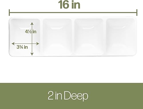 Miniatura 5 de Plasticpro 4 bandejas rectangulares de plástico desechables para servirplato, 5 x 16 pulgadas, color blanco, paquete de 4