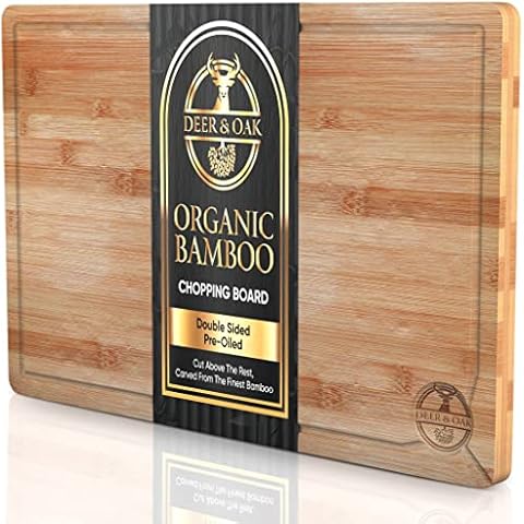 Deer & Oak - Large Premium Wooden Chopping Board - Wooden Chopping Boards - 45 x 30 x 2 cm Bamboo Chopping Board and Cutting Board For Carving Meat or Vegetables - Pre Oiled, Treated, Premium Wood Cover