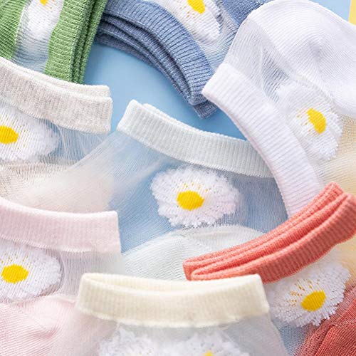 Image of Enfudid 10 Pairs Women Socks Summer Glass Stockings Daisy Translucent Tulle Socks Pearl Mesh Patchwork Socks