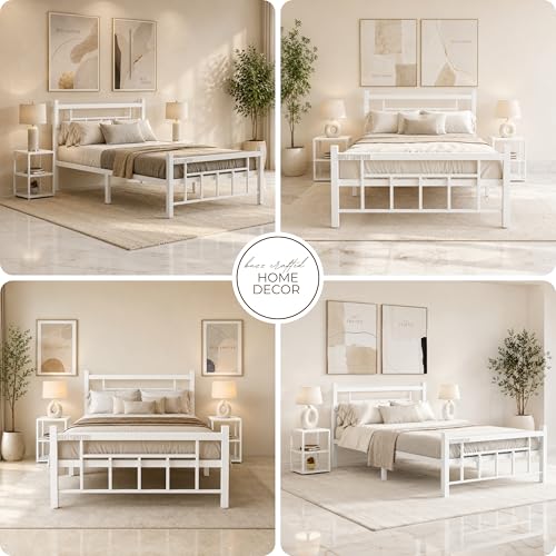 Image of Single Size Metal Bed Frame | SingleMetal Bed for Adults | Heavy Duty Iron Bed | Steel Bed Single | Single Metal Cot | Platform Bed | White MetalBed | Strong Steel Slats | No Box Spring Needed