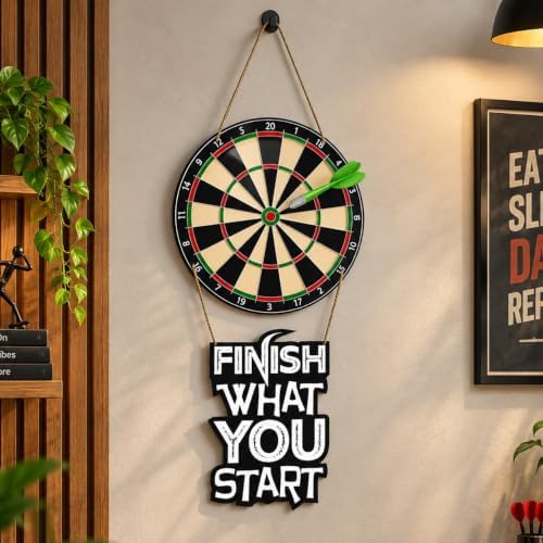 Artvibes Finish What You Start Dart Wooden Wall Hanger | Quotes Decor Item | Motivational Wall Decor | Wall Poster | Art Piece | Graphic Art | Gift Items | Office Wall Decoration Items (WH_5703N)