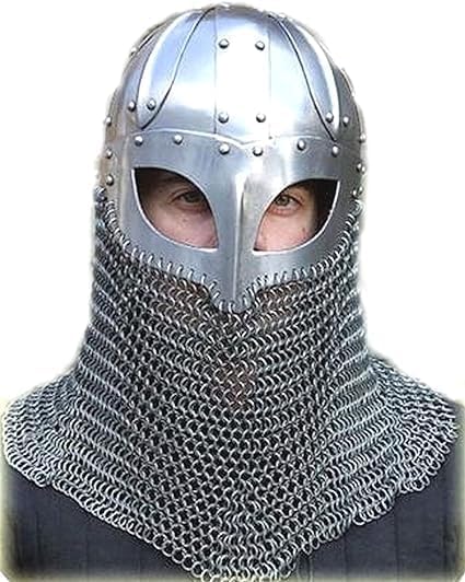 Generic Viking Helmet Battle Armor 18G Steel Chainmail Reenactment Knight Helmt SCA LARP, Silver