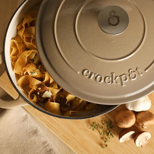 Image of Crock-Pot Artisan 7-Quart Enameled Cast Iron Dutch Oven Pot with Lid, Round, Gradient Taupe, Oven Safe Cookware