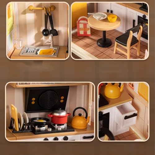 Kit de mini casa de café de madera para montar en estantería o escritorio 5
