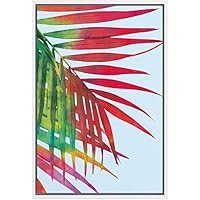 SIGNWIN Framed Canvas Wall Art Bright Red and Green Tropical Palm Leaves with Baby Blue Botanical Plants Watercolor Abstract Modern Colorful for Living Room, Bedroom, Office - 16