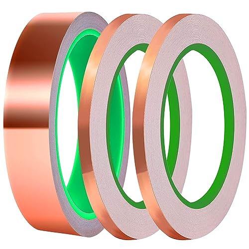 COYOUCO Copper Foil Tape, Copper Tape 3Pcs (1Inch 1/4Inch 1/4Inch X 82 FT) Copper Foil with Conductive Adhesive for Guitar, EMI Shielding, Crafts, Electrical Repairs and Grounding