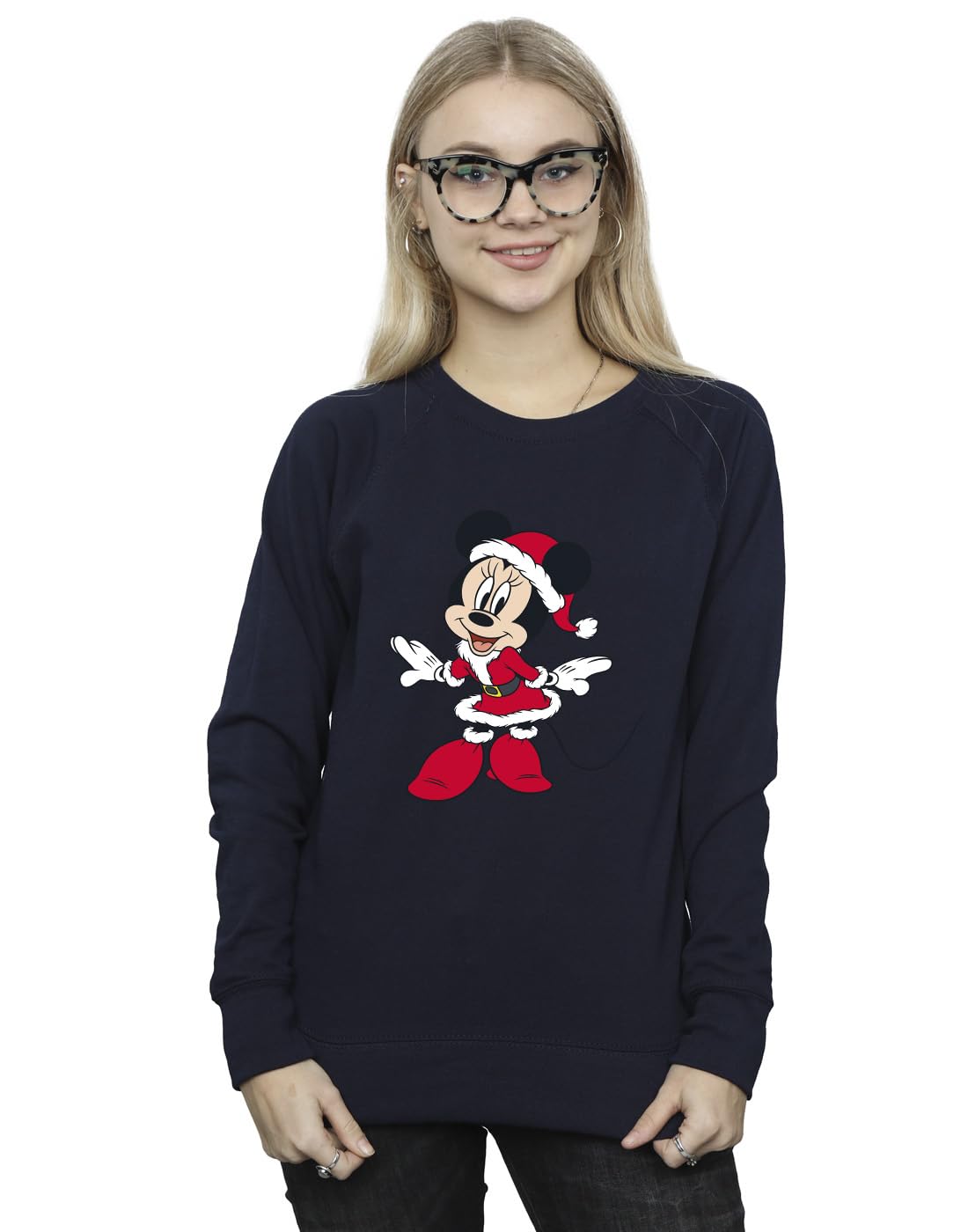 Disney Women's Navy Minnie Mouse Christmas Sweatshirt In Medium