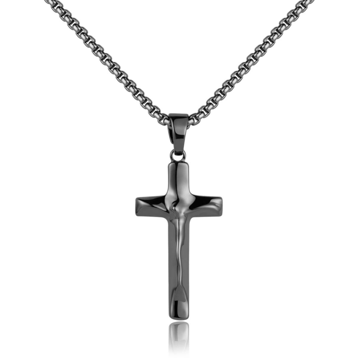'Karseer Crucifix Necklace Simple Abstract Jesus Christ Cross Catholic Religious Pendant Necklaces Fashion Jewelry Gift for Men and Women, 22'' Box Chain, Unisex'