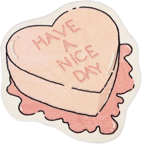 Alfombra de arte creativo irregular, alfombra de área estética irregular con forma de corazón rosa, alfombra en forma de pastel para sala de estar,