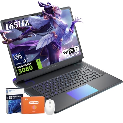 Alienware 18 Area-51 Gaming Laptop, NVIDIA RTX 5080 16GB GDDR7, Intel Ultra 9 275HX(24-Core, Up to 5.4GHz), 18' 2.5K QHD+ 300Hz, 32 GB DDR5, 1 TB SSD, Backlit Keyboard, Windows 11 Pro, w/Accessories