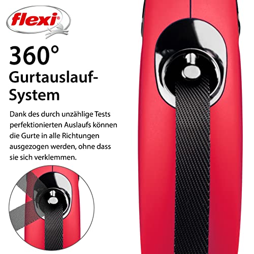 flexi® Classic M | 5m Gurt Roll-Leine für Hunde bis 25 kg | Rot | ausziehbare Hundeleine | Gewicht 274 gr | Maße 11.6 x 18.8 cm