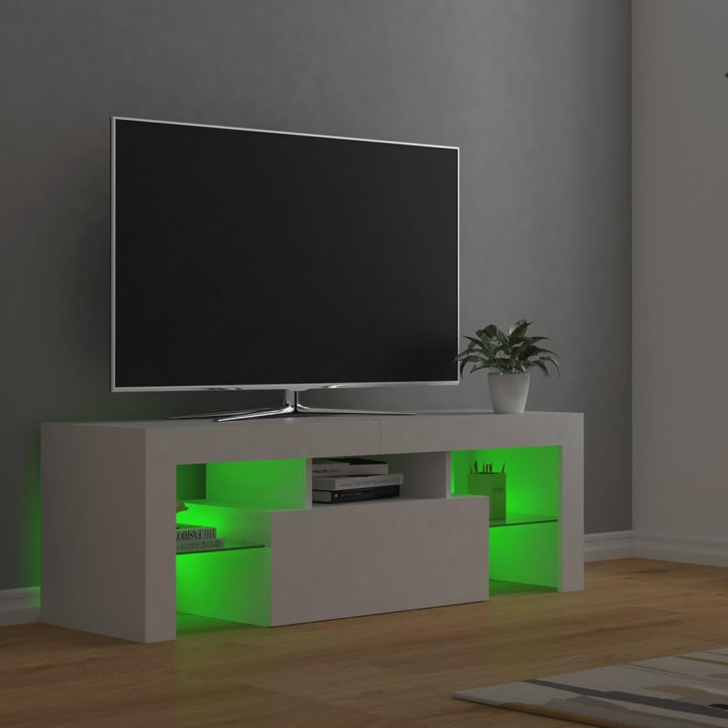 vidaXL Mueble para TV con Luces LED Soporte Armario Aparador Estante Salón Sala de Estar Decoración Entretenimiento Blanco 120x35x40 cm