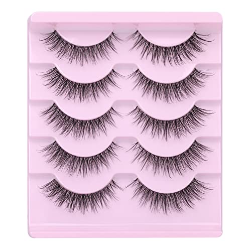 Natural Lashes Mink Clear Band Short Eyelashes 14Mm False Eyelashes Faux Mink Cat Eye Lashes Wispy Strip Eyelashes Pack By Winifred #TOP1