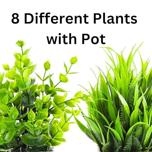 Image of Dekorly Plastic 4pcs Artificial Pot Flowers Small Fake Plants with Pot Mini Potted Plants for House Office Tabletop Decoration (Pack of 8 Multi)