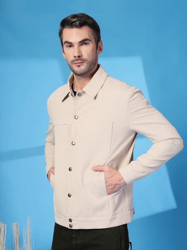 Image of CHKOKKO Men's Fleece Solid Winter Wear Regular Fit Standard Length Jacket