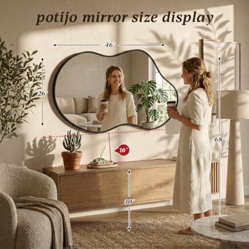 Image of Irregular wall Mirror 26 inchx46 inch Black Asymmetrical Mirror