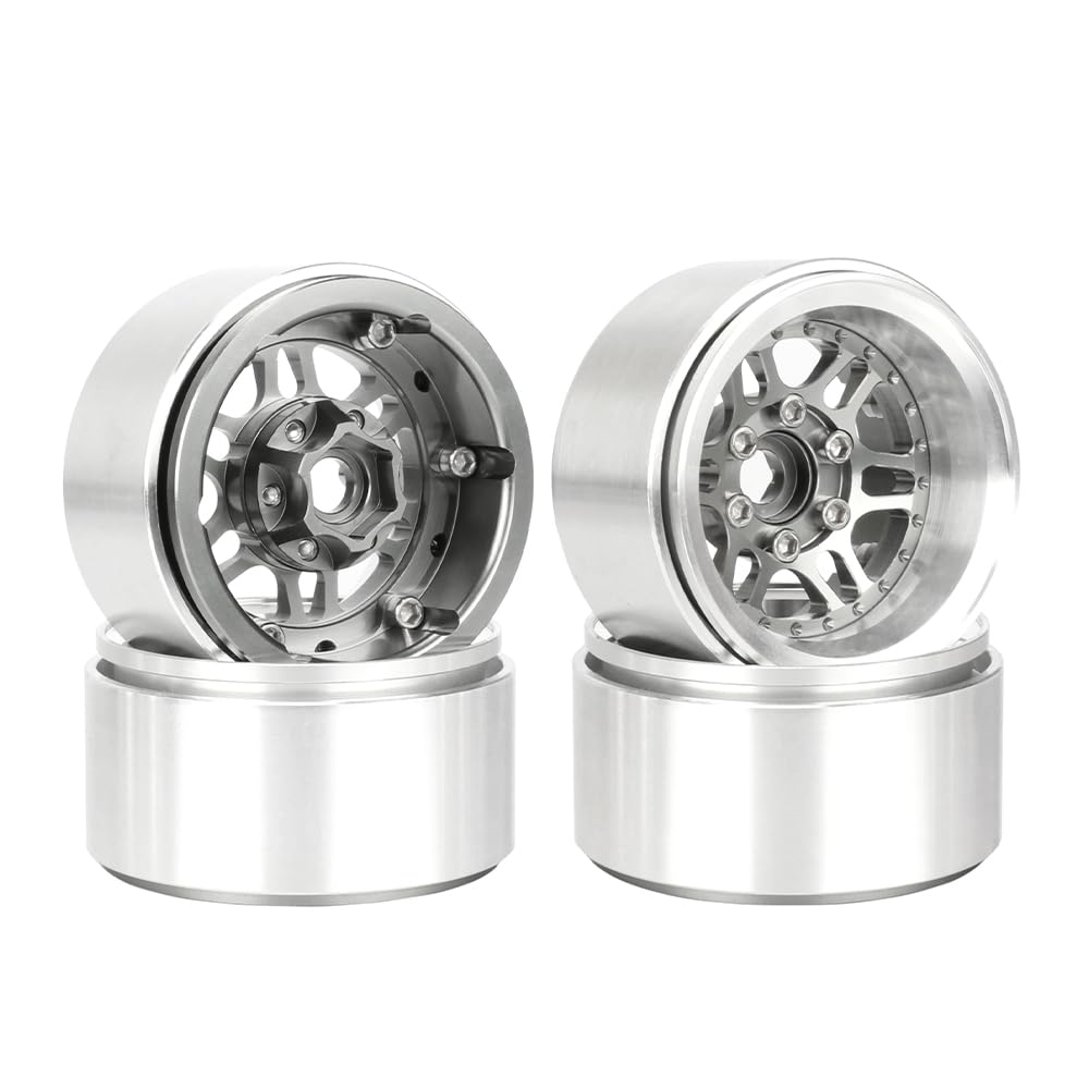 KINGCOO Juego de 4 ruedas de 1,9 pulgadas Beadlock, llanta offset, 10 mm, aluminio, metal, cubo de rueda de repuesto para coche 1/10 RC Rock Crawler Auto para Axial SCX10 TRX4 TRX6 D90 D110 (gris)