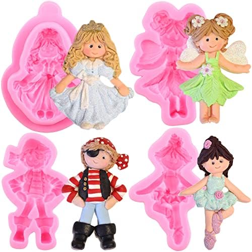 LKDQUTHM Fairies Angle Silicone Mold Boy Girl Fondant Molds For Cake Decorating Cupcake Topper Candy Chocolate Gum Paste Polymer Clay Set Of 4
