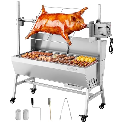 VEVOR Asador Giratorio 7 Niveles de Altura, Motor de 38 W, Asador de Cerdo y Cordero, Capacidad de Carga de 60 kg, de Acero Inoxidable, Rotación Suave de 360°, para Fiestas, Barbacoas al Aire Libre