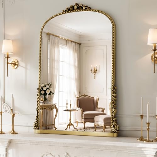 Vintage Gold Ornate Baroque Mirror - 40"X29" Arched Antique Brass