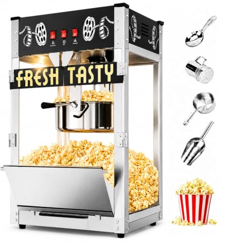 Image of 38 Oz Commercial Popcorn Machine, Large Popcorn Maker Machine, Movie Theater Countertop Pop Corn Machine with 3-Switch Control & Tempered Glass Doors, Black