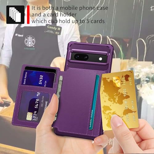 XYZNTMF for Google Pixel 7A Phone Case Flip Wallet Case with Card Holder Shockproof PU Leather Shell Magnetic Clasp Car Mount Protective Cover Case for Google Pixel 7A, Purple - Image 4