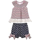 Bonnie Jean Girl's Shorts Set - 4th of July Americana Stars and Stripes , 12 Months