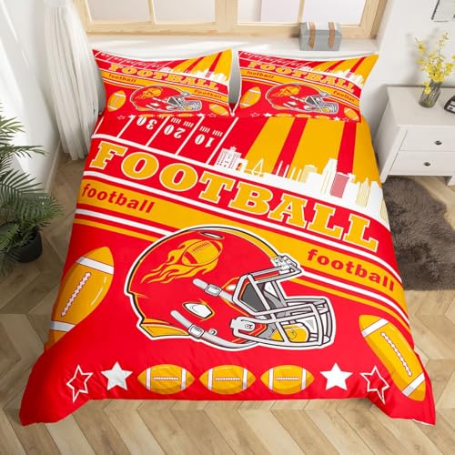 Homemissing Fußball-Bettbezug für Jungen & Teenager, Kansas, Einzelbett, amerikanische Geschenke für Fußball-Fans, Stadt, Trösterbezug-Set, Rugby-Sport-Tagesdecke