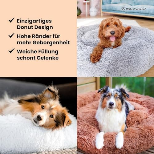 Wahre Tierliebe Hundebett Donut - Das Original - waschbar [M, 80cm, dunkelgrau] Hundekissen, Hundekorb, Flauschiges Hundebett für große, mittelgroße & kleine Hunde