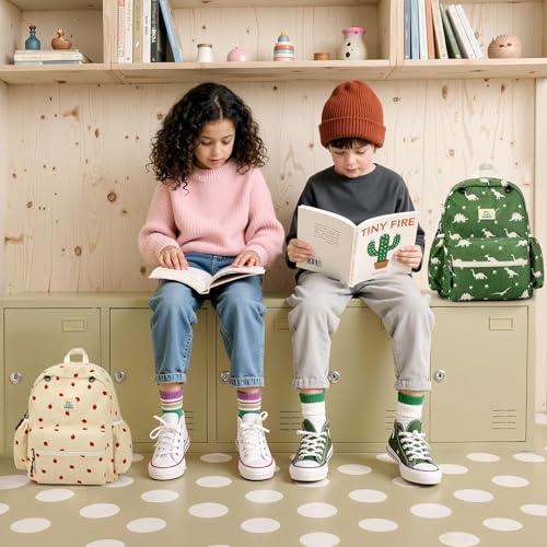 Image of STEAMEDBUN Corduroy Kids Backpack for Girls and Boys 5-8: Girls Backpack for Elementary Kindergarten - 15 inch Cute Backpacks for Kids - Strawberry