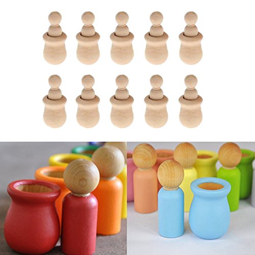Hacloser 10Pcs/set Wooden Peg Dolls Unfinished, People Nesting Set DIY Craft For Paint Stain Ornament Decorations