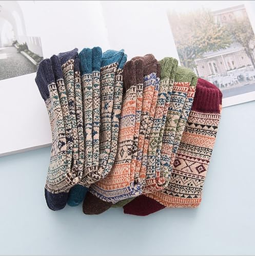Kelabia 5 Pair Wool Socks for Women Cottagecore Nordic Socks Vintage Ribbed Knit Socks Winter Warm Cozy Slipper Socks3