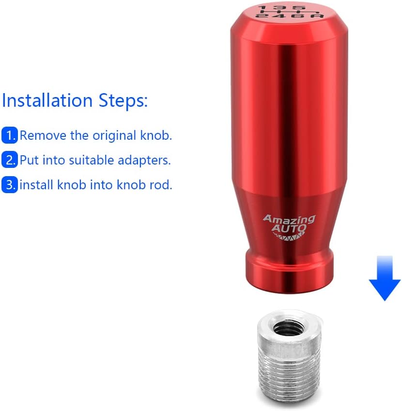 (Red) 6 Speed Weighted Manual Universal Automatic Gear Shifter Shift Knobs with 4 Adapters Fit Compatible with Manual Cars Most Automatic Cars