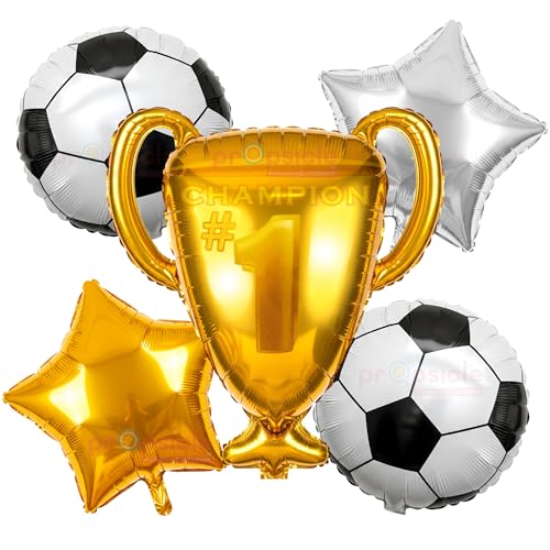 Image of Propsicle Football Trophy Foil Balloon Set Birthday Decoration for Boys 5pc | Soccer world cup decoration 2026 football birthday theme champion sports day golden trophy balloon ronaldo theme decor