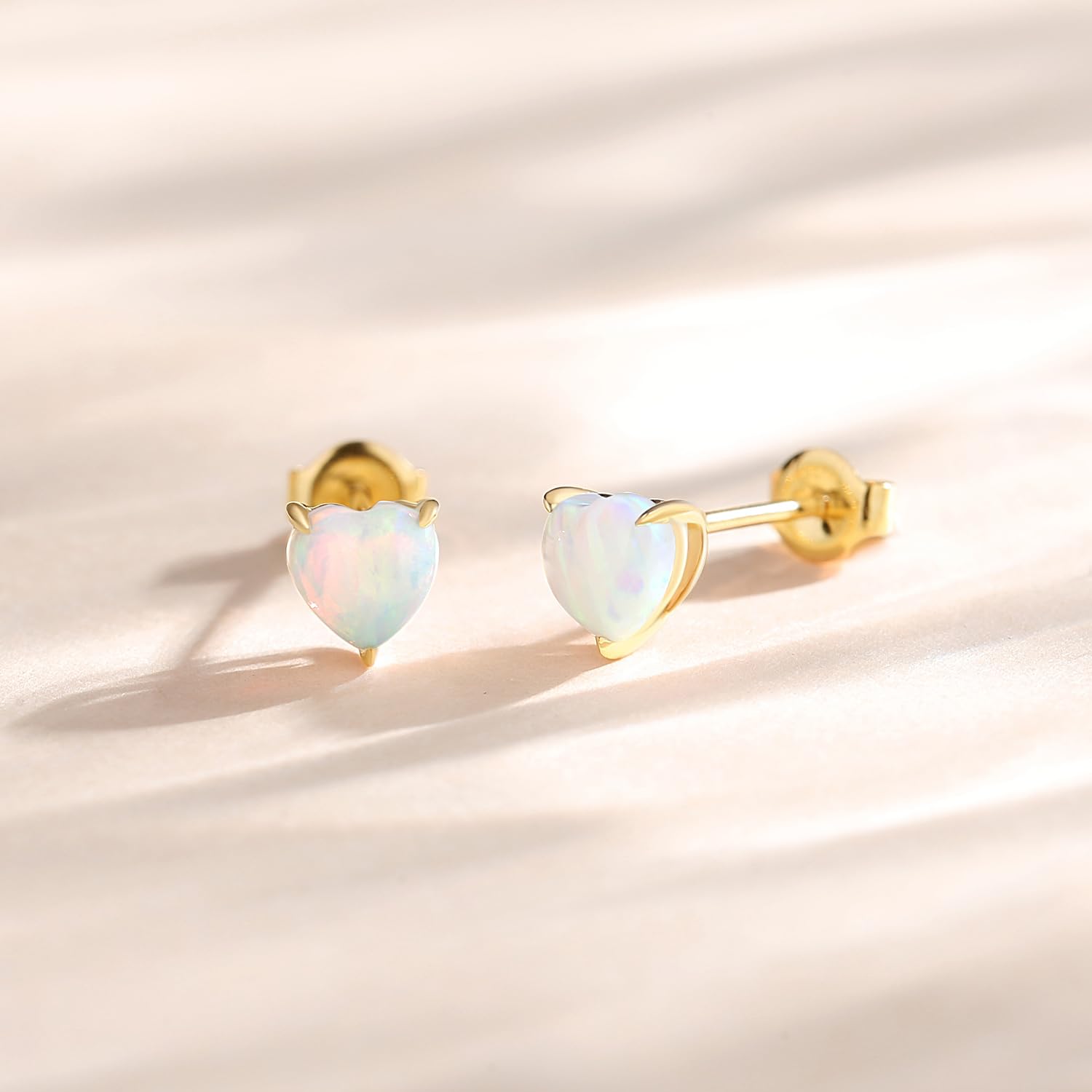 FANCIME Solide 14 Karat 585 Gelb/Weiß Gold Heart Klein Ohrstecker Ohrringe mit Natürlich/Synthetisch Edelstein Schmuck für Damen Mädchen Mama, Größe: 5 * 5 mm