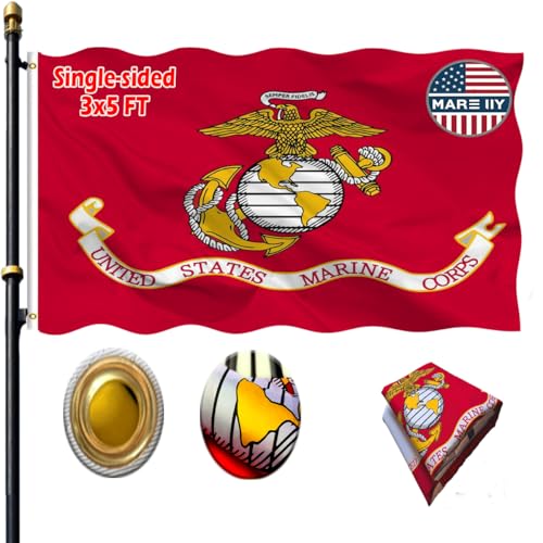 VOLTA Marine Corps Flag 3x5 Outdoor Single-Ply Polyester Flag with Canvas Header and Brass Eyelets Suitable for Indoor and Outdoor Display